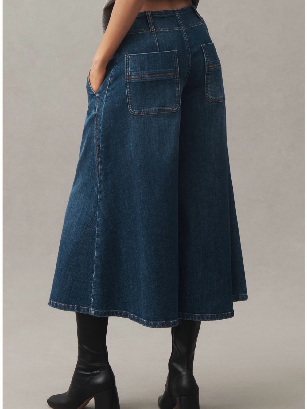 Pilcro Dark Blue Wide-Leg Cropped Jeans - Picture 3 of 4